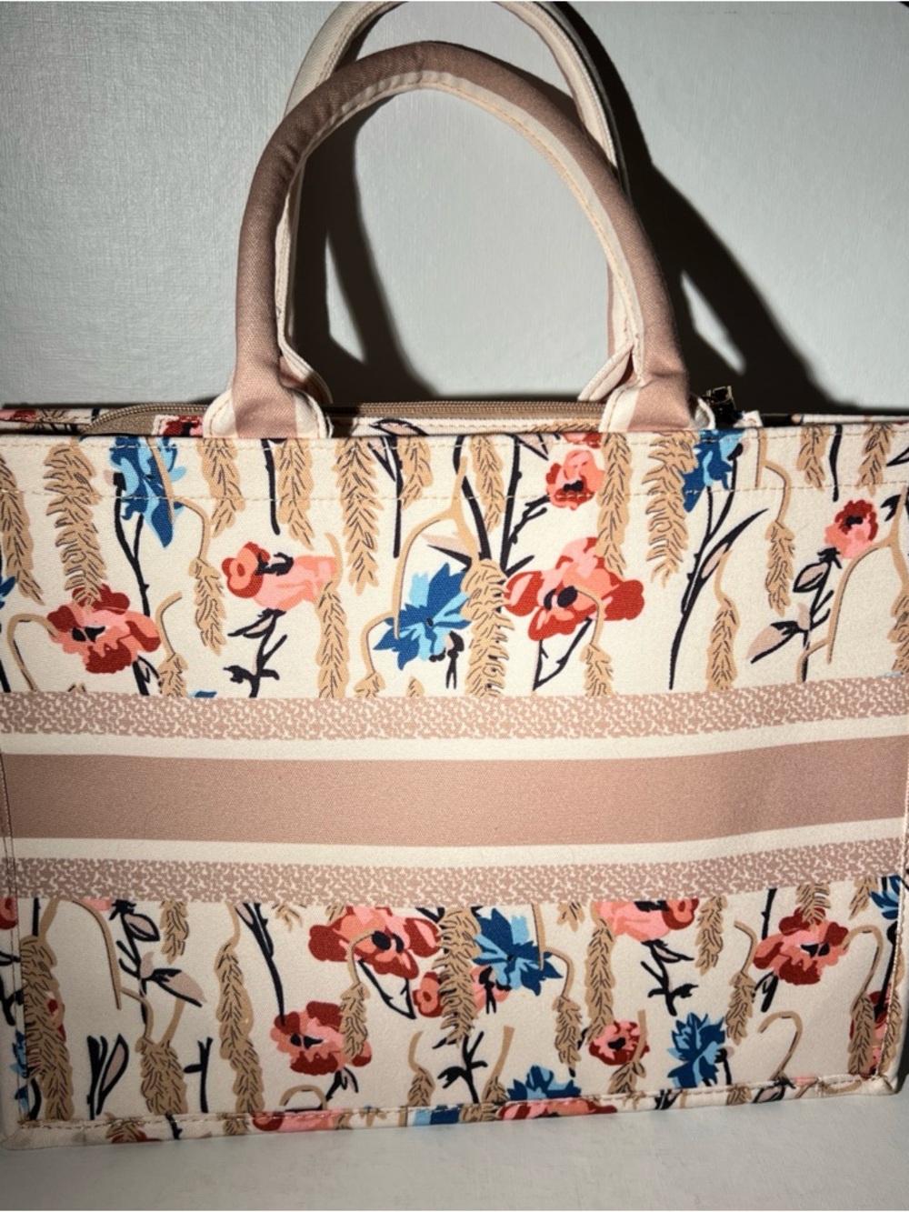 Floral Canvas Tote Bag Large 16x12.5x6 Boho Beach Travel Shopper Bag